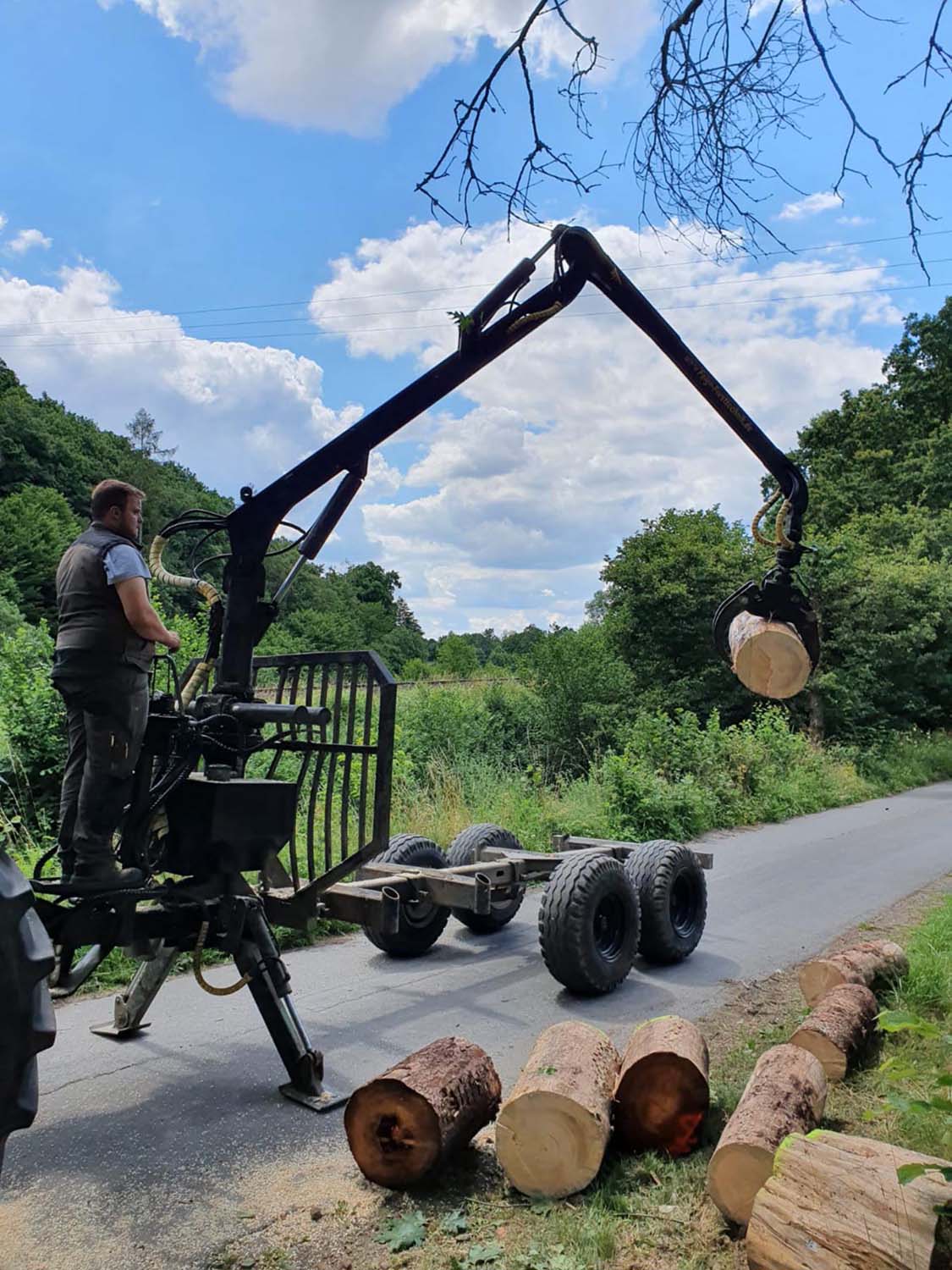 Ulrich Bitzer lädt Stammholz auf