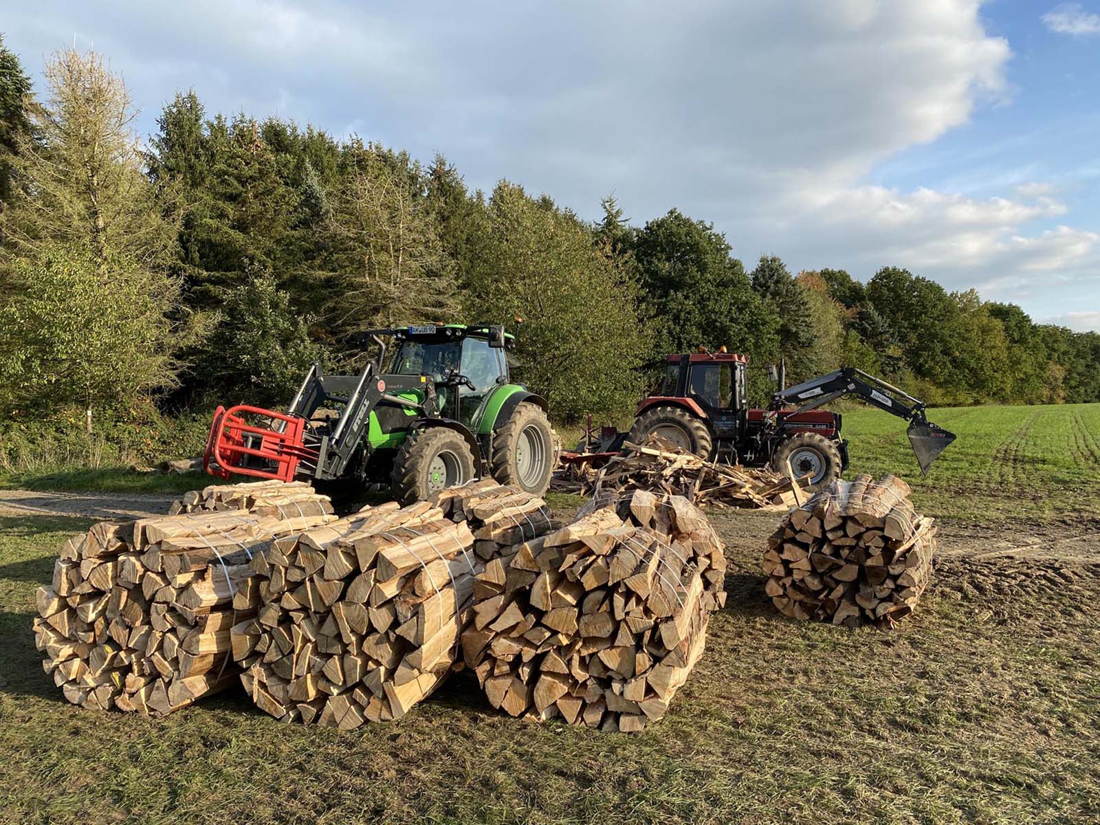 2 Schlepper bündeln Holz